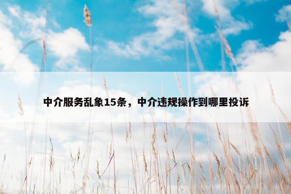 中介服务乱象15条，中介违规操作到哪里投诉