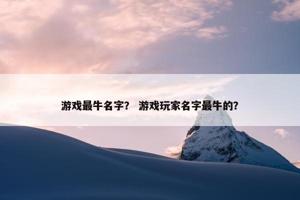 游戏最牛名字？ 游戏玩家名字最牛的？